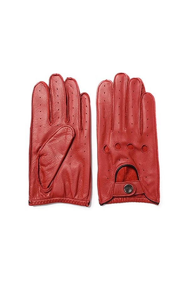 Modis Gants de conduite en cuir de mouton pour homme - Tendance - Noir - Respirants - Pour homme