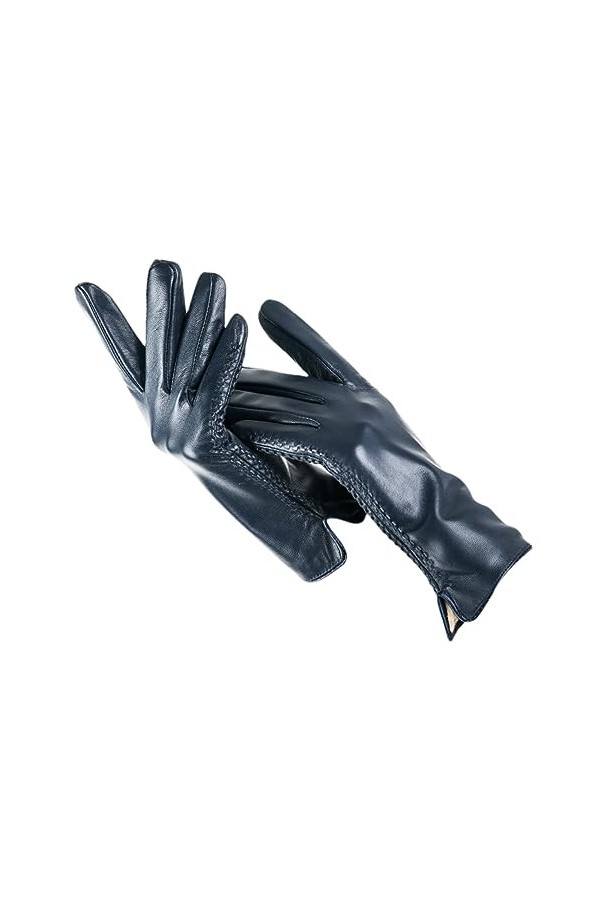 Dndrdhfb Gants dhiver chauds en cuir pour femme avec doublure - Noir EN8 7