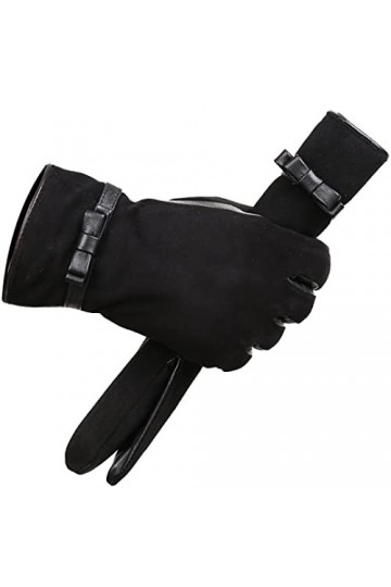 Gants en cuir pour femme, gants en peau de mouton noir, gants chauds dhiver noirs 8,5