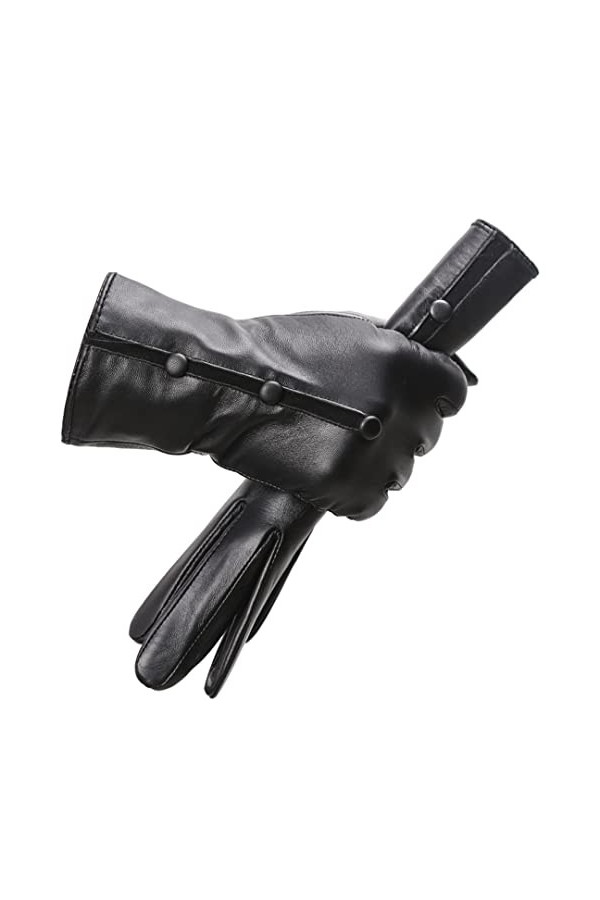Gants tendance en cuir haut de gamme pour femmes en peau de mouton noir gants pour femmes, gants dhiver épais pour garder au