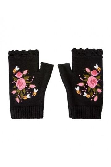 Joe Browns Vintage Floral Embroidered Knitted Fingerless Gloves Gants pour Temps Froid, Black Multi, Taille Unique Lot de 2 