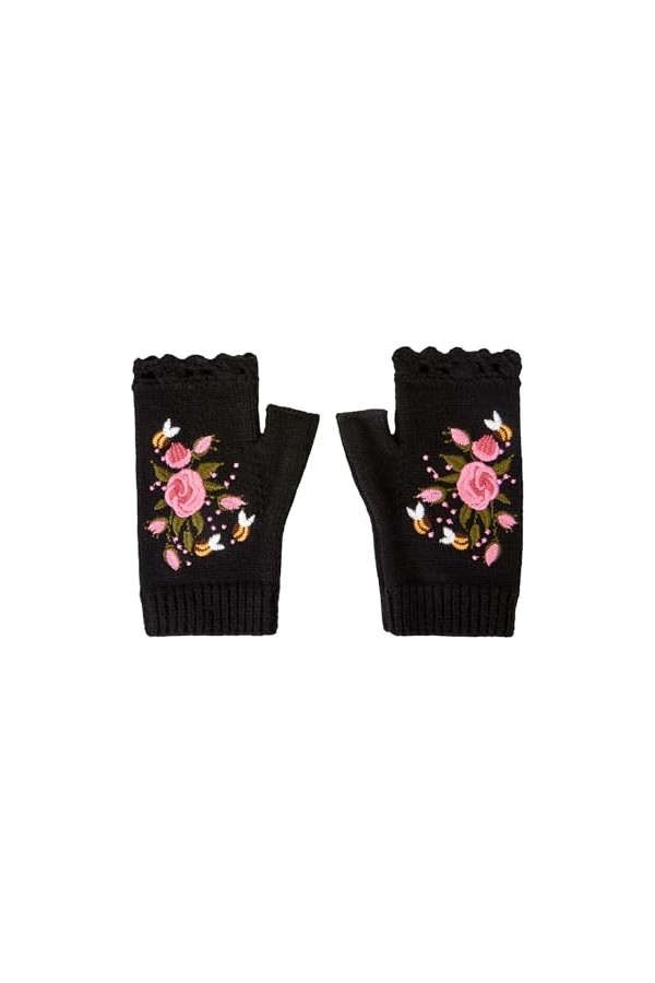 Joe Browns Vintage Floral Embroidered Knitted Fingerless Gloves Gants pour Temps Froid, Black Multi, Taille Unique Lot de 2 