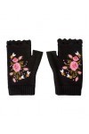Joe Browns Vintage Floral Embroidered Knitted Fingerless Gloves Gants pour Temps Froid, Black Multi, Taille Unique Lot de 2 
