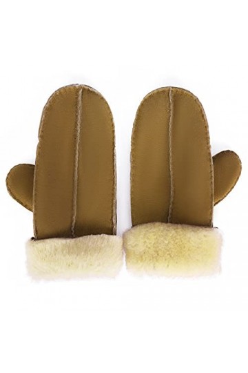 Mosa Gants dhiver en peau de mouton à double face pour femme, châtaigne, L