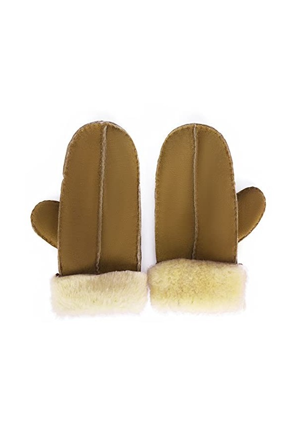 Mosa Gants dhiver en peau de mouton à double face pour femme, châtaigne, L