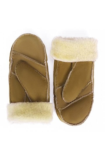 Mosa Gants dhiver en peau de mouton à double face pour femme, châtaigne, L