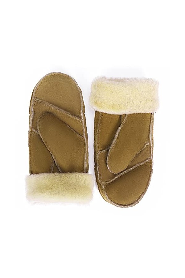 Mosa Gants dhiver en peau de mouton à double face pour femme, châtaigne, L