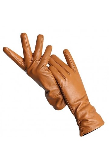 Dndrdhfb Gants chauds en cuir pour femme - Solide - Pour conduite en plein air - Moufles souples - Orange - Taille 7,5
