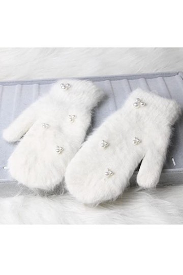 Gants Gloves Moufles Hiver Homme Femme Gants Dames De Luxe Perle Double-Couche Chaud Gants Doigts Complets Dames Gants Filles