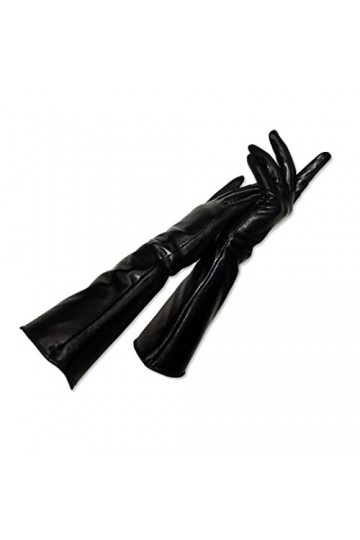 Hiver Lady Mode Peau de Mouton Manchon Bras Femmes Moufles en Cuir Véritable Femme Style Long Coudière Gants 40 cm Noir 1 8