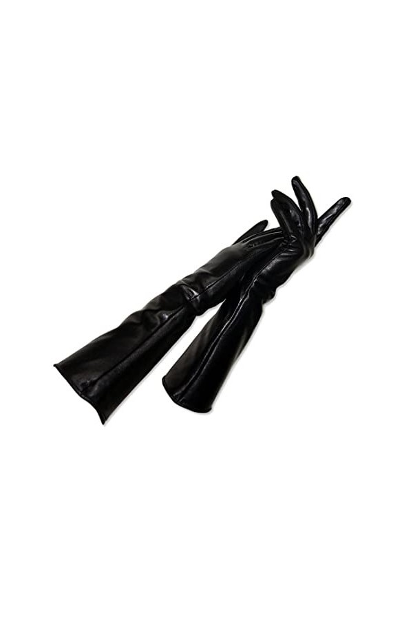 Hiver Lady Mode Peau de Mouton Manchon Bras Femmes Moufles en Cuir Véritable Femme Style Long Coudière Gants 40 cm Noir 1 8