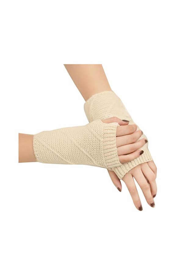 Gants Chauffe-Mains tricotés Fille Chauffe-Bras Chauds sans Doigts intérieurs Doux Noir