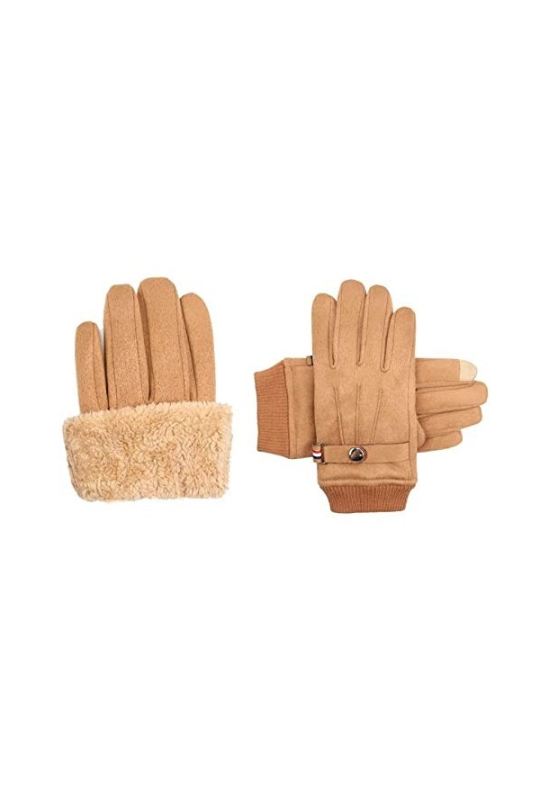 Gants dhiver en tricot pour femme, gants pour écran tactile, marron, imitation peau de cerf, gants chauds pour femme, doux, 