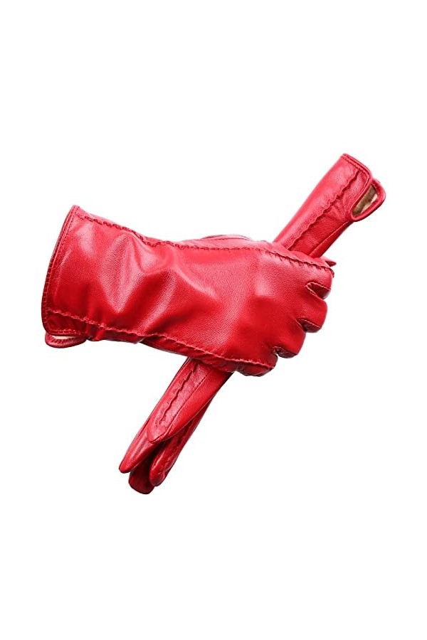 Gants Femmegants Femme En Peau De Mouton Hiver Chaleur Plus Velours Court Écran Fin Gants De Conduite En Cuir Femme Rouge 2 7