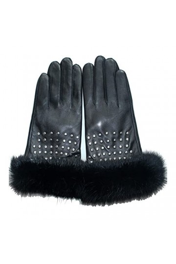 BJQZX Gants dhiver Femmes Gants de Peau de Mouton Gants Fashion Rivets Hiver Gants de Conduite Véritable Gants en Cuir Vérit