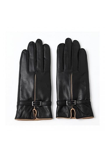 Gants dhiver Gants en Cuir de Peau de Mouton Femmes Gants en Cuir Noir Hiver Mitaines Chaudes S2345 Color : Black, Gloves S