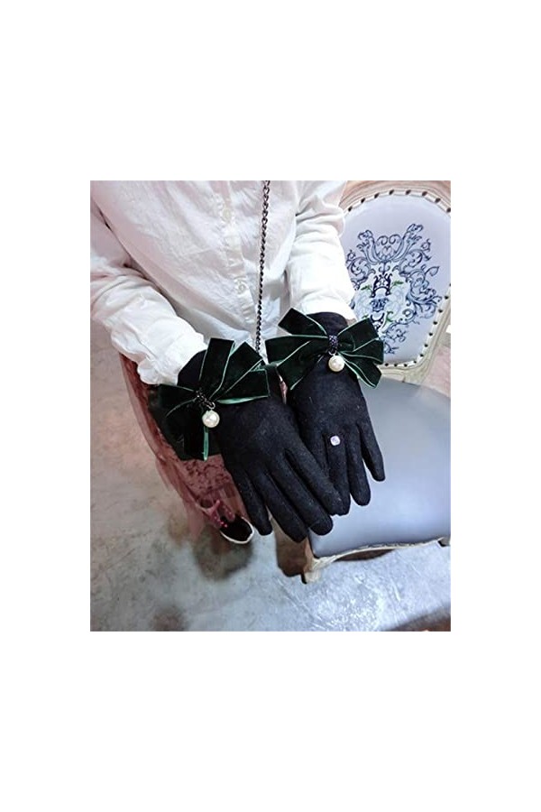 Gants en cachemire avec nœud pour femme - Gants dhiver coréens - Boucle en diamant - Gants chauds pour écran