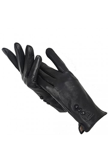 Gants dhiver simples et chauds en cuir véritable pour femme - Noir