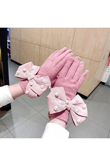 Gants épais en velours côtelé avec nœud en perle, cachemire, style coréen, automne et hiver, chauds