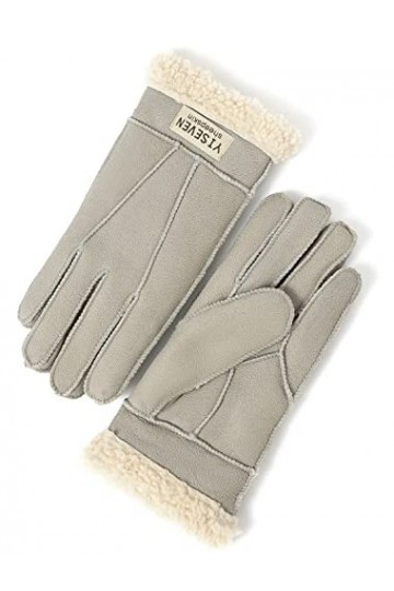YISEVEN Hiver Femmes Gants en Cuir Peau de Mouton Moelleux Poignet en Sherpa Fourrure de Laine Doublé Chauffé Pour lHiver Co