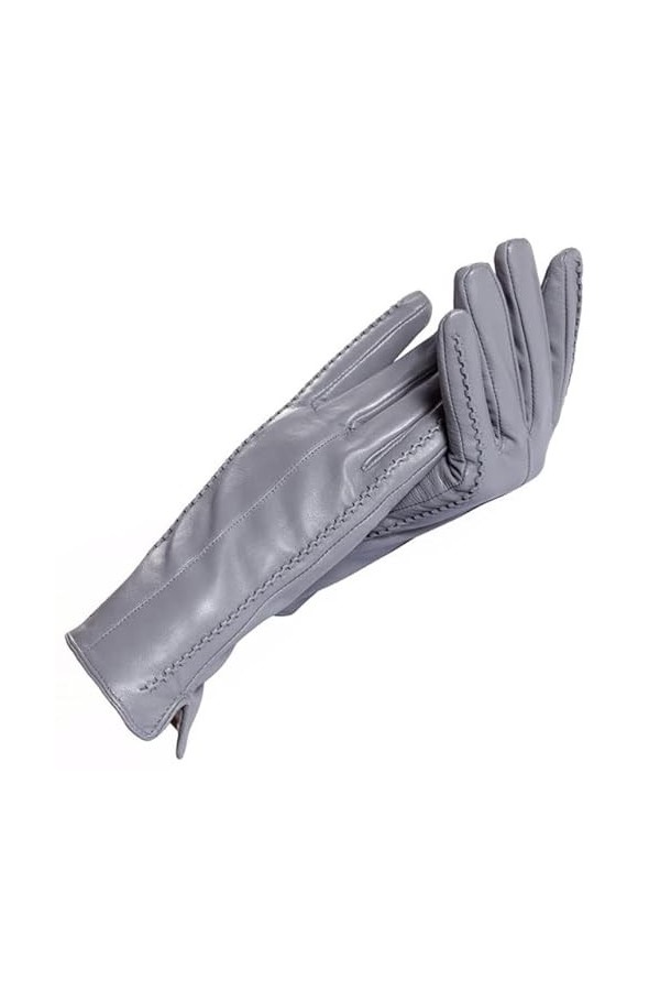 TJOIUY Gants dhiver Gants en Cuir pour Femmes en Cuir véritable Gris Clair Chaud Mitaines dhiver pour Femmes Gants en Peau 