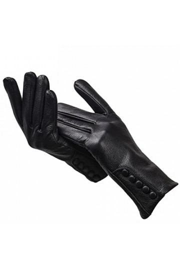 Gants en cuir véritable de haute qualité pour femmes, gants chauds en cuir pour femmes, boucle latérale, moufles en cuir véri