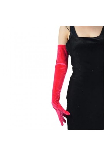 Pohullan Gants longs en velours pour femme - Couleur chair - Haute élasticité - Cygne doré, rose rouge, taille unique