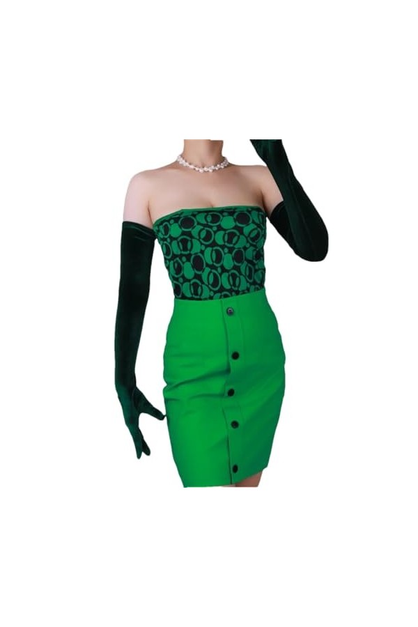 Pohullan Gants en velours extra longs pour femme - Taille élastique - Noir, EN8, taille unique