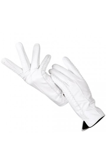 HEAITHpool Gants en cuir blanc pour femmes Gants blancs Gants courts confortables pour femmes Doublure chaude, Blanc., XXL