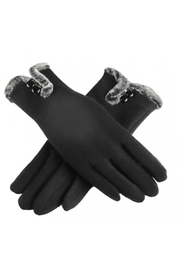 INGVY Gants dhiver femmes automne hiver non inversé velours cachemire doigts complets gants en dentelle chaude femme coton é
