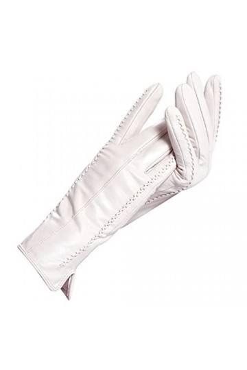 UKKO Gants Dames Gants pour Femmes en Cuir Blanc, Cuir Véritable, Garniture en Coton Chaud, Gants en Cuir De Mode, Gants en C