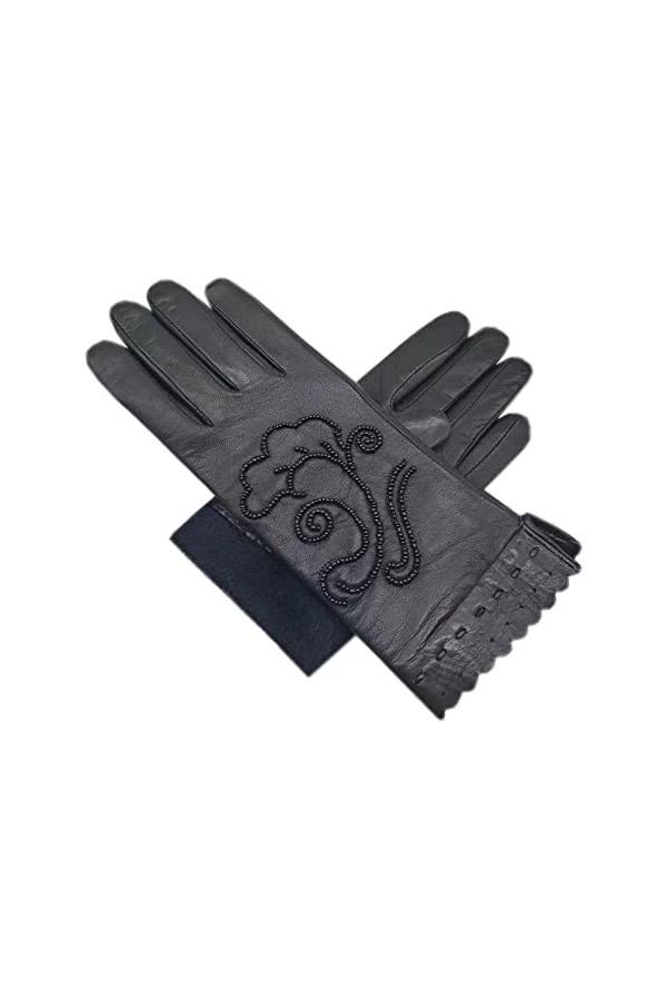 Gant Femme Gants Hiver Dames Mode Gants Poignet Peau De Mouton Sports De Conduite Extérieur Cuir Chaud Épaissi Noir 5 9
