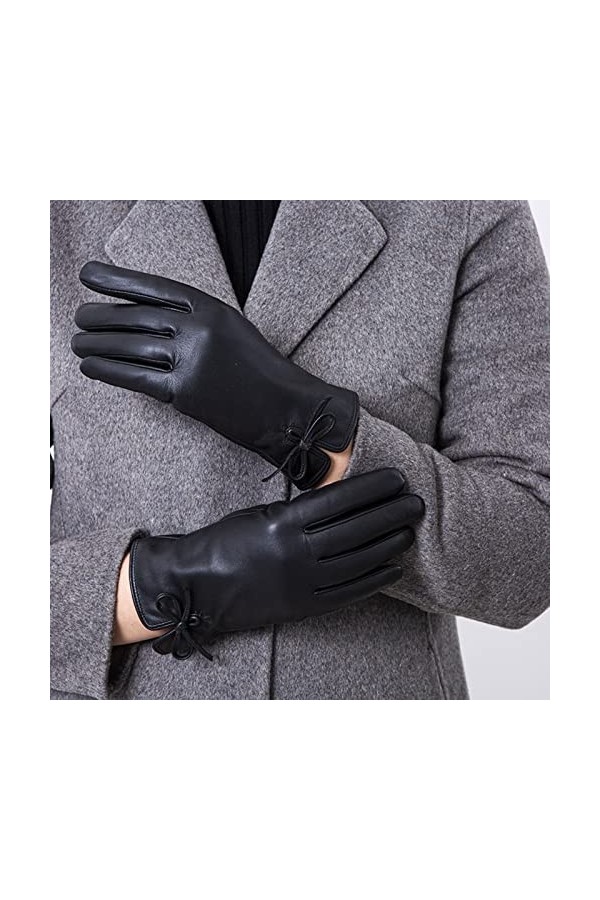 HUDJX Gants en Cuir à écran Tactile pour Femmes, Gants dhiver à Doublure Mince Thermique pour Femmes, Mitaines de Conduite C