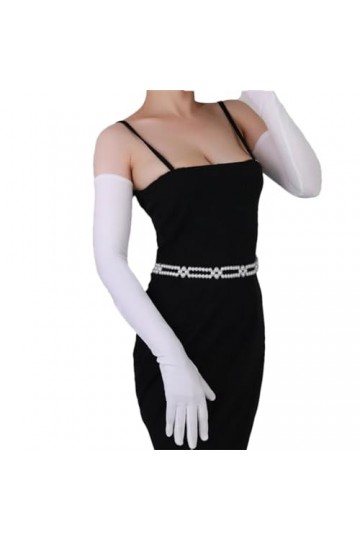 Pohullan Gants longs en velours pour femme - Haute élasticité - Cygne doré, Blanc 60 cm, M