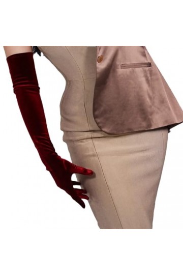 Pohullan Gants Opéra Soirée Long Extensible Velours Flanelle Rouge Chaud Tactile, rouge foncé, M