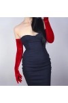 Pohullan Gants Opéra Soirée Long Extensible Velours Flanelle Rouge Chaud Tactile, rouge foncé, M
