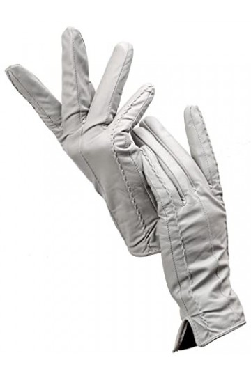Gants dhiver chauds en peau de mouton courte pour femme, gants en cuir de couleur fine, confortables et doux, gris, 7