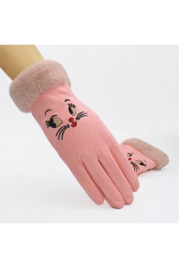 Gants dhiver en daim pour femme Motif chat