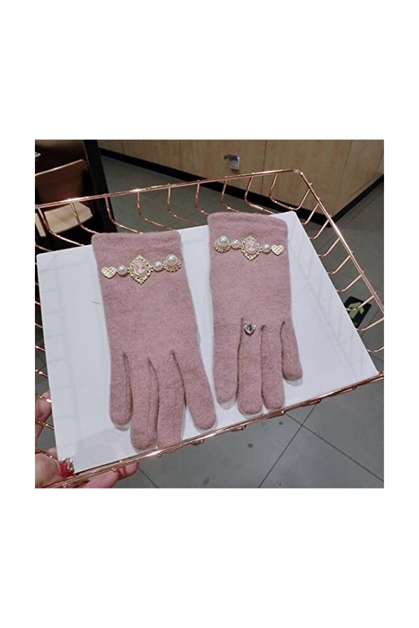 Gants en cachemire rétro portrait perle métal amour cachemire gants coréens femmes hiver chaud gants de protection décran