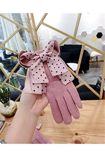 Gants dhiver à pois et franges avec nœud pour femme - Gants dhiver chauds en cachemire coréen