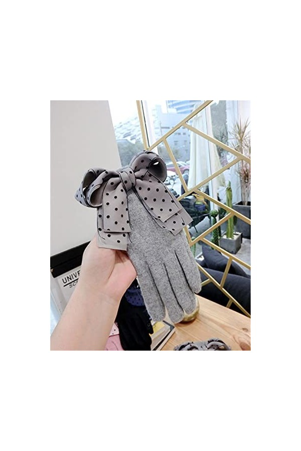 Gants dhiver à pois et franges avec nœud pour femme - Gants dhiver chauds en cachemire coréen