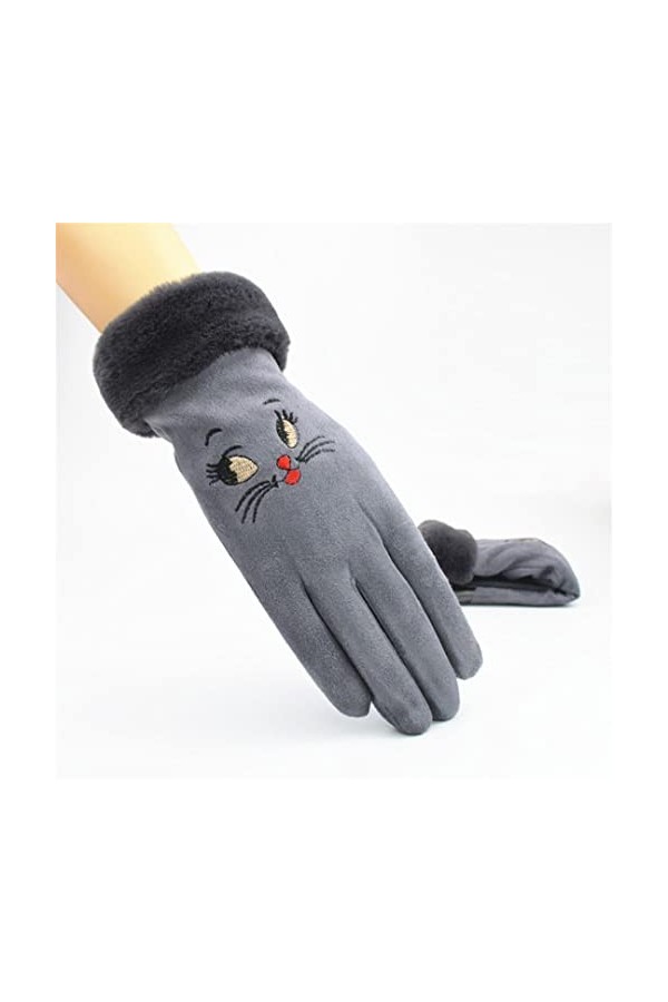 Gants dhiver chauds pour femme avec motif animal brodé