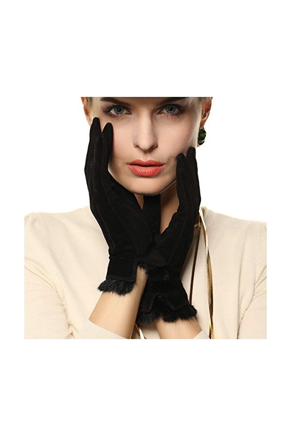 Gants Femmes Moufles Mitaines Hiver Courte Young Styles Mode Chaudes Moufles Color : Noir, Size : L 