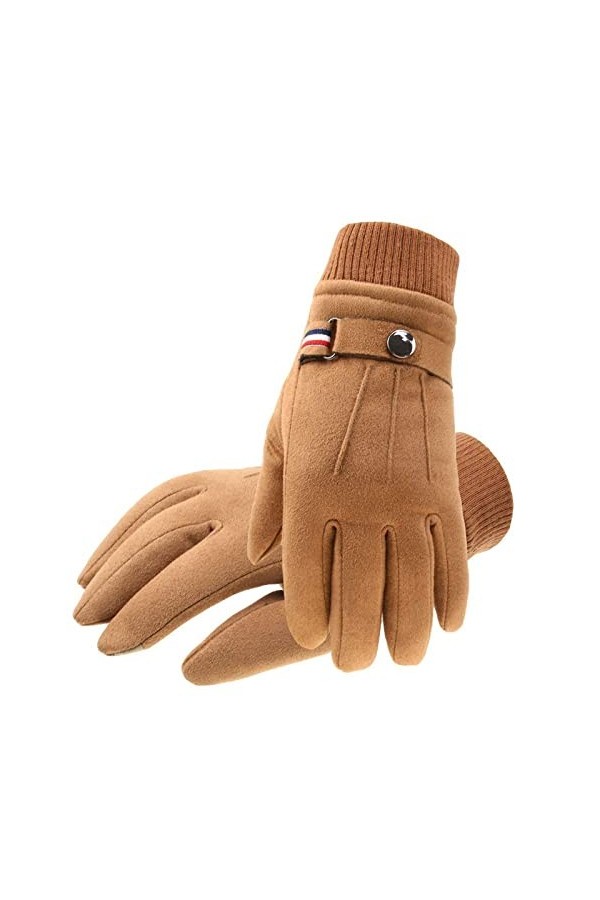 Gants dhiver en tricot pour femme, gants pour écran tactile, marron, imitation peau de cerf, gants chauds pour femme, doux, 