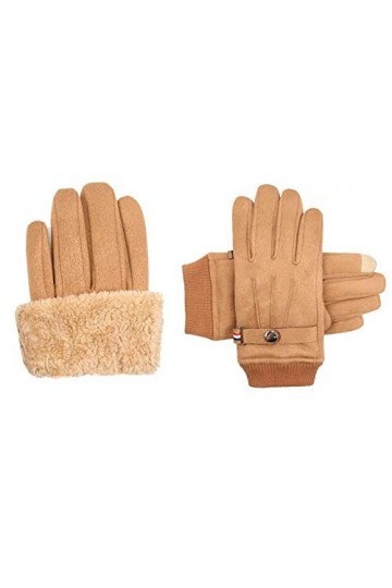 Gants dhiver en tricot pour femme, gants pour écran tactile, marron, imitation peau de cerf, gants chauds pour femme, doux, 