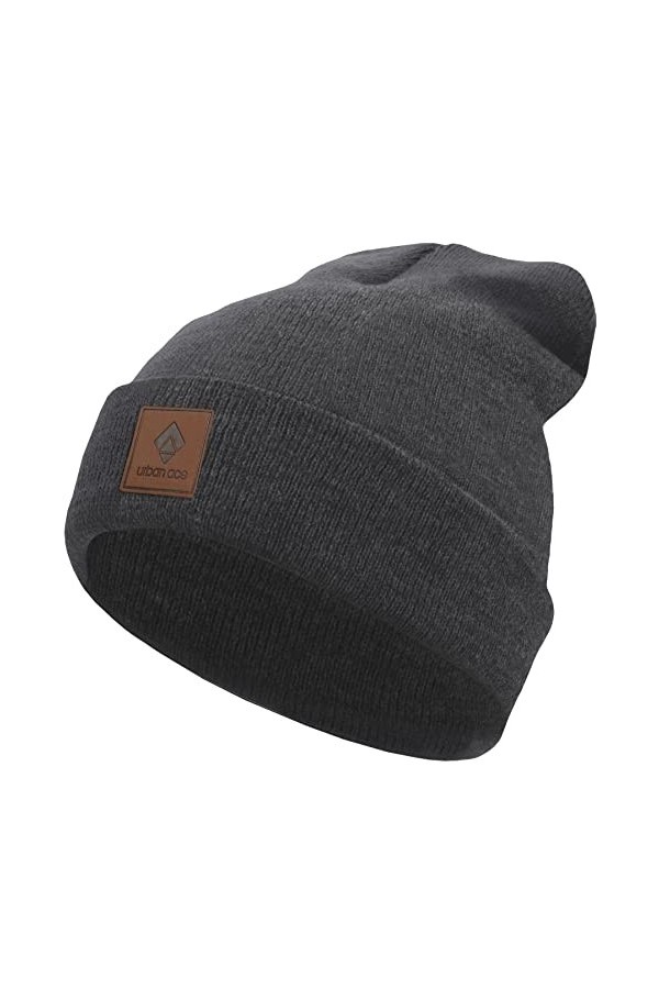 urban ace | Street Classics | Bonnet avec écusson en cuir | Femme | Homme | pour toute l’année, tissu doux - Gris - Taille Un