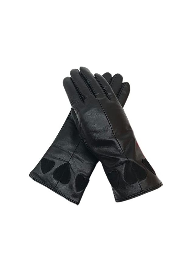 Gants Pour Femmes Gants Hiver Dames Peau De Mouton Noir Gants Cuir Mode Hiver Chaud Beau Cuir Véritable Conduite Noir 8.5