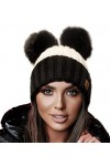 4sold Miki Mesdames Femmes dhiver Chapeau en Laine Tricoté Bonnet avec Double Pom Pom Cap Ski Snowboard Bobble White Black 