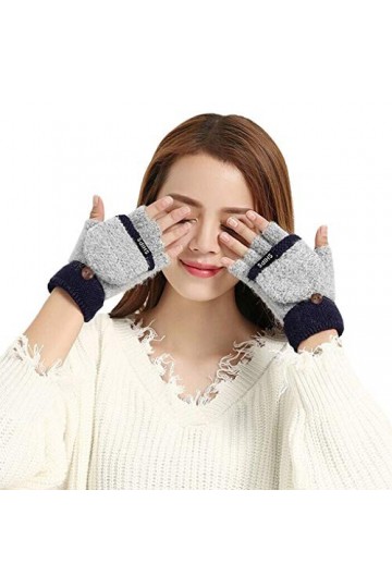 Mitaines chaudes en tricot pour femme - Demi-doigts - Pour lhiver - Pour le sport et lextérieur - Pour la randonnée, la con