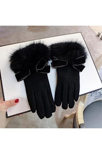 Gants en cachemire avec nœud en cachemire pour femme coréenne - Gants dhiver chauds et épais